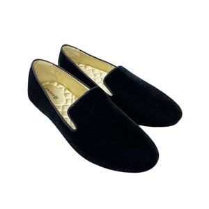 Birdies Womens Black Starling Velvet Round Toe Classic Loafer Flats Size 7.5